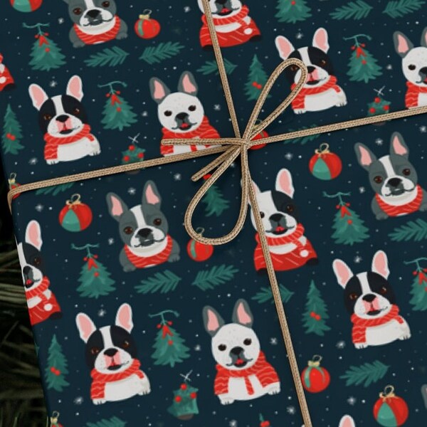 Schattig Frans Bulldog-kerstcadeaupapier - Feestelijke Frenchie en schattige cadeauverpakking