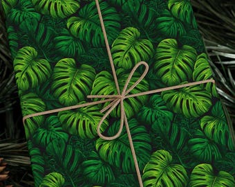 Tropical Monstera Wrapping Paper Roll | Vibrant Jungle Leaf Gift Wrap for Birthdays, Weddings & Summer Celebrations | Premium 90 GSM Paper