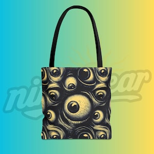 I Have My Eye On You Tote Bag Creepy Augapfel Horror-Muster Gothic Statement Carryall dunkel Ästhetik Lustig beängstigend Kunst Geschenk für makabere Liebhaber