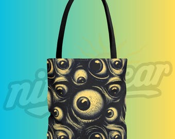 I Have My Eye On You Tote Bag Creepy Eyeball Horror Pattern Gothic Statement Carryall Dark Aesthetic Funny Scary Art Gift for Macabre Lovers