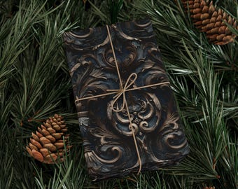 Hauntingly Handsome Gothic Damask Wrapping Paper Roll Victorian Baroque Gift Wrap Dark Academia Vintage Pattern 90 GSM Paper
