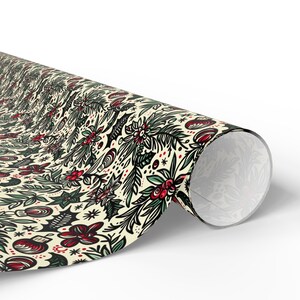 Vintage Holiday Tattoo Gift Wrap | Christmas Wrapping Paper with Retro Red & Green Design | Available in 3 Sizes | 90 GSM Fine Art Paper image 3