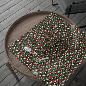 Cute Skulls Christmas Gift Wrapping Paper | Santa Hats & Holly | 90 GSM Fine Art Paper | Available in 3 Sizes | Unique Holiday Wrap image 4