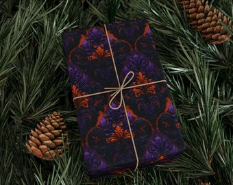 Dark Elegance Gothic Damask Wrapping Paper Roll Victorian Baroque Gift Wrap Moody Maximalist Pattern Halloween 90 GSM Paper