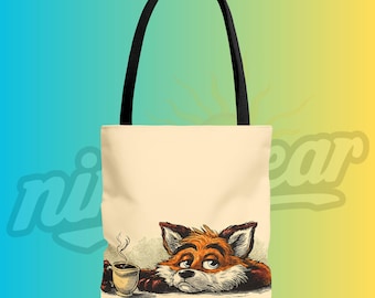 I Need Coffee Tote Bag Tired Fox Illustration Morning Mood Funny Animal Art Cozy Carryall Gift for Burnt Out Coffee People