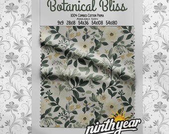 Botanical Bliss Cotton Fabric | Green and Yellow Floral Fabric by Yard, Botanical Garden Print, Sewing Material for Quilts & Crafts