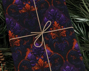 Dark Elegance Gothic Damask Wrapping Paper Roll Victorian Baroque Gift Wrap Moody Maximalist Pattern Halloween 90 GSM Paper
