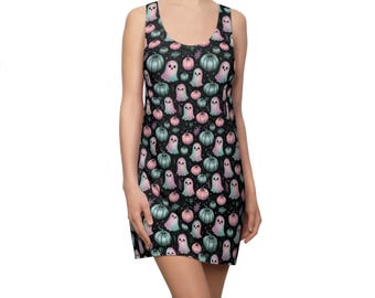 Boo-tifully Bewitched Pastel Ghost Dress Pink Pumpkin Racerback Dress Cute Halloween Dress Whimsigoth Spooky Season Outfit