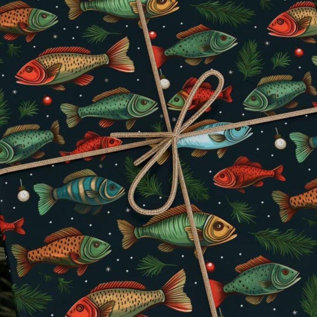 Festive Bass Fish Christmas Wrapping Paper, Colorful Fishing-themed ...