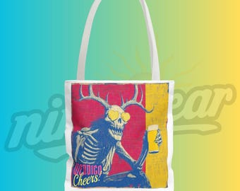 Wendigo Cheers Tote Bag Cryptid Horror Humor Gothic Folk Art Bag Dark Funny Monster Gift for Horror Fans and Weird Art Lovers