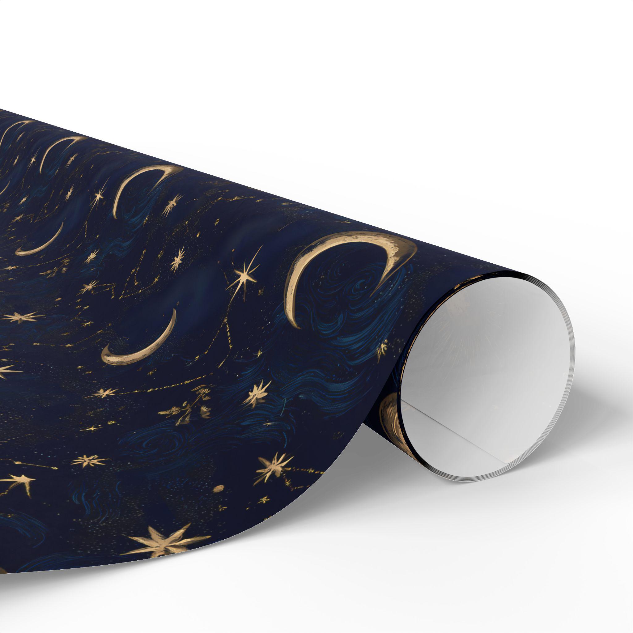 Stellar Nights Wrapping Paper Roll | Celestial Gift Wrap With Champagne ...