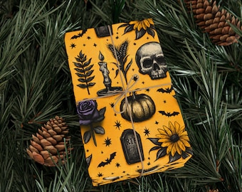 Ink Happens Vintage Halloween Tattoo Flash Wrapping Paper Roll Gothic Skull Rose Pumpkin Bat Gift Wrap Retro Art 90 GSM Paper