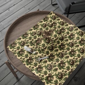 Nutcracker Squirrel Wrapping Paper Roll | Rustic Woodland Gift Wrap with Hand-Drawn Squirrels, Pinecones, and Holiday Greenery on Kraft image 3