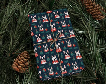 Santa Paws But Make It Judgmental Wrapping Paper | French Bulldog Christmas Gift Wrap Grumpy Dog Holiday Paper Premium 90 GSM