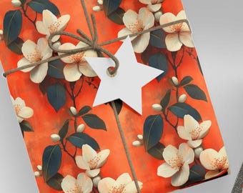 Florida Orange Blossom Wrapping Paper | State Flower Gift Wrap with Bold Citrus-Inspired Elegance | Floral Fine Art Gift Paper