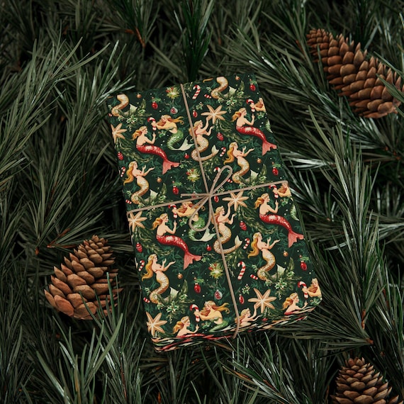 Under-the-Sea Magic Vintage Mermaid Gift Wrap | Retro Holiday Charm on Premium Festive Paper | Whimsical Ocean-Inspired Christmas Wrap