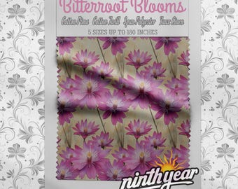 Bitterroot Blooms, Montana Wildflower Fabric, Pink Botanical Pattern, Cottagecore Floral Textiles by the Yard for Sewing and Decor
