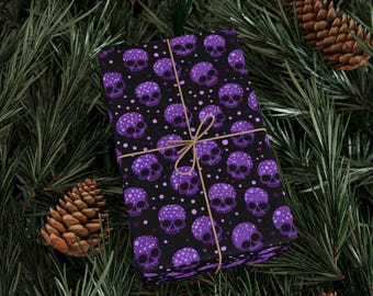 No Bones About It Purple Skull Wrapping Paper Roll Gothic Gift Wrap Alternative Punk Rock Tattoo Style Pattern 90 GSM Paper
