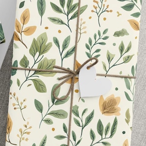 Earthy Botanical Wrapping Paper | Green and Tan Leaf Print Gift Wrap for Nature Lovers Cottagecore Weddings Showers and Birthdays