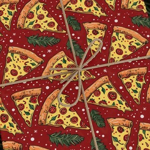Cheesy Holiday Delight Gift Wrap | Pizza Slice Christmas Wrapping Paper | Snowflakes | 90 GSM Fine Art Paper | Available in 3 Sizes
