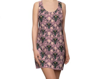 Death Becomes Her Deaths Head Moth Dress Pink Gothic Racerback Dress Skull Moth Botanical Dark Cottagecore Alternative Outfit