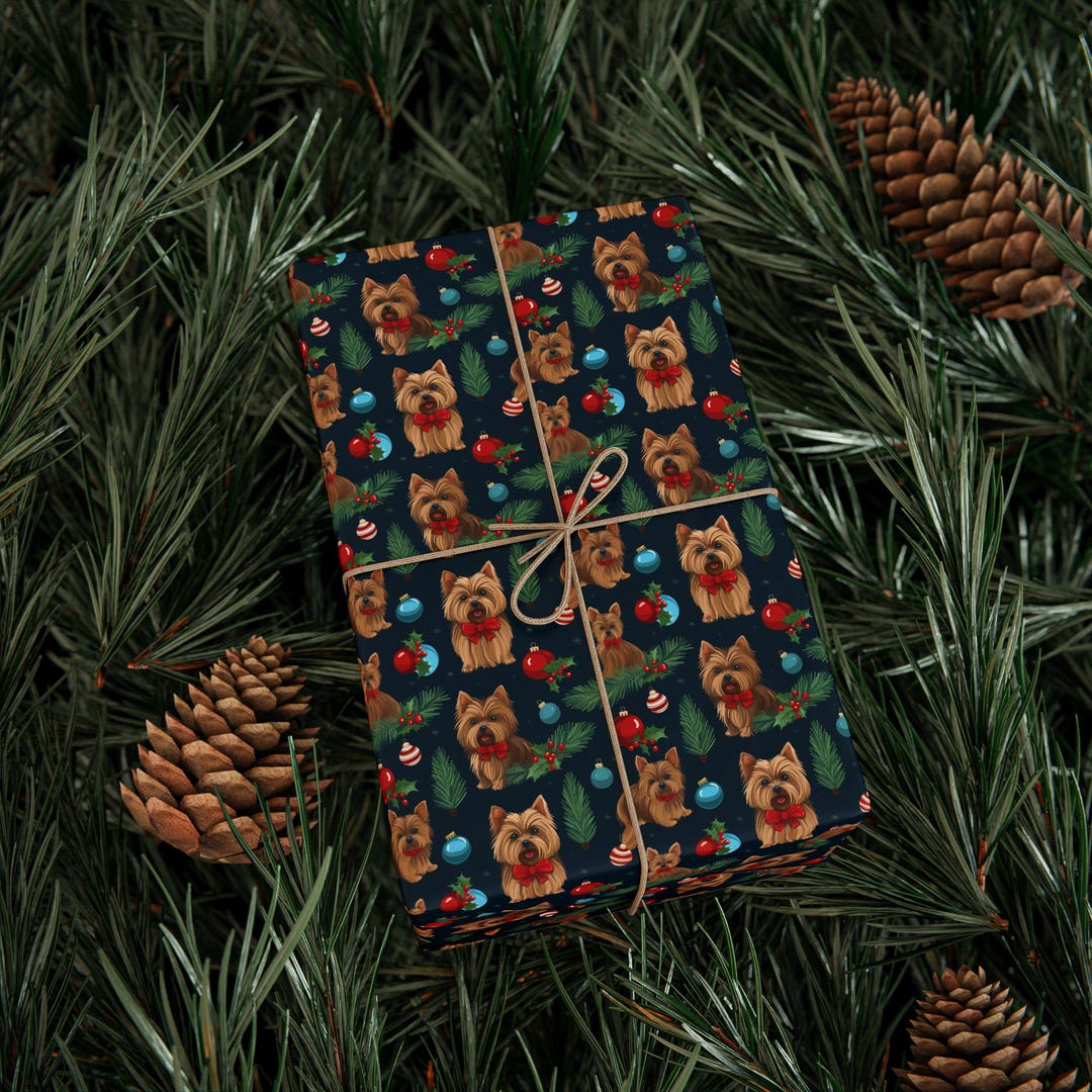 Yorkie Wrapping Paper Tiny Dog Big Bow Major Holiday Energy Wrapping Paper | Yorkshire ...
