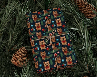 Tiny Dog Big Bow Major Holiday Energy Wrapping Paper | Yorkshire Terrier Christmas Gift Wrap Cute Yorkie Dog Holiday Paper Premium 90 GSM