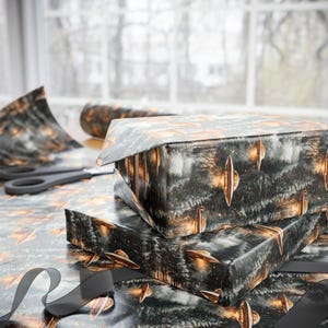 I Want To Believe In Christmas Wrapping Paper UFO Forest Gift Wrap Alien Holiday Conspiracy Winter Night Premium 90 GSM Paper image 5