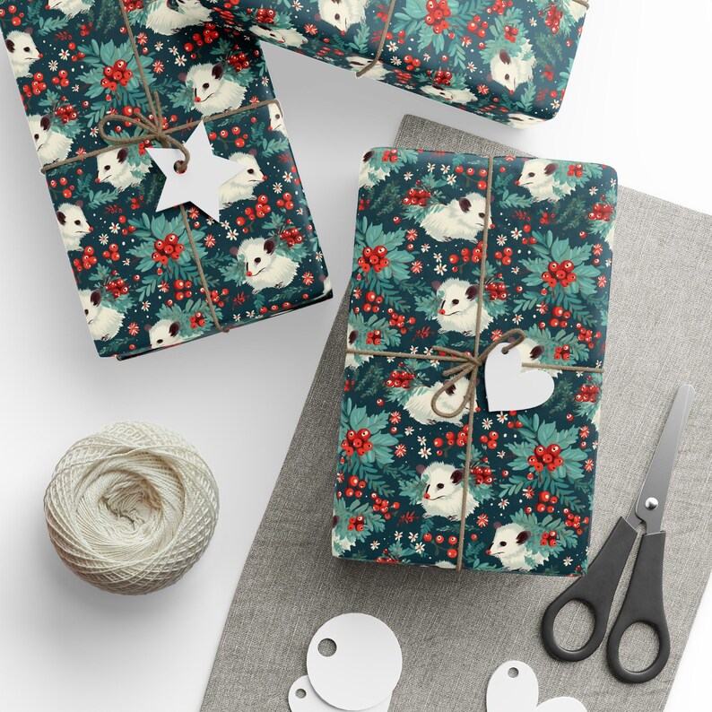 Possum Season And I Wrapped It Wrapping Paper Festive Opossum Gift Wrap Cozy Woodland Holiday Chaos Premium 90 GSM Rustic Nature Gifts image 4