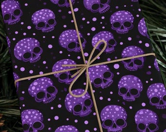 No Bones About It Purple Skull Wrapping Paper Roll Gothic Gift Wrap Alternative Punk Rock Tattoo Style Pattern 90 GSM Paper
