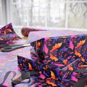 Bat to the Bone Cute Wrapping Paper | Colorful Cartoon Bats Gift Wrap for Halloween Lovers & Playful Spooky Gifts | Premium 90 GSM Paper image 5