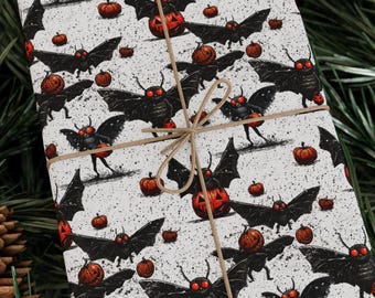 Point Pleasant Pumpkin Patrol Mothman Halloween Wrapping Paper Roll Cute Cryptid Gift Wrap Vintage Fall Pattern 90 GSM Paper