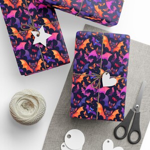 Bat to the Bone Cute Wrapping Paper | Colorful Cartoon Bats Gift Wrap for Halloween Lovers & Playful Spooky Gifts | Premium 90 GSM Paper image 3