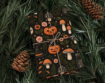 Spell It Out Witchy Halloween Wrapping Paper Roll Pumpkin Mushroom Ghost Cottagecore Gift Wrap Magical Fall Pattern 90 GSM Paper