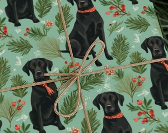 Adorable Black Lab Christmas Gift Wrapping Paper