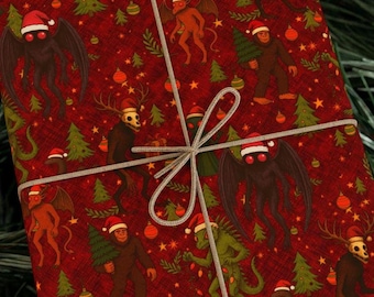 Cryptids Are Coming to Town Christmas Wrapping Paper Mothman Bigfoot Wendigo Jersey Devil Nessie Chupacabra Holiday Gift Wrap 2026 Remix