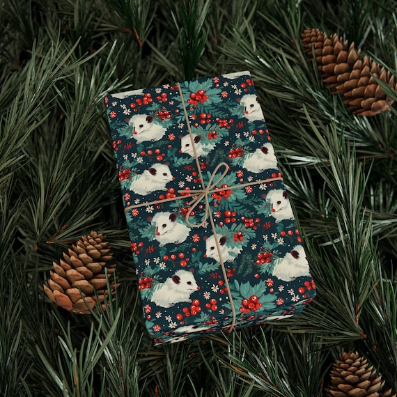 Possum Season And I Wrapped It Wrapping Paper Festive Opossum Gift Wrap Cozy Woodland Holiday Chaos Premium 90 GSM Rustic Nature Gifts