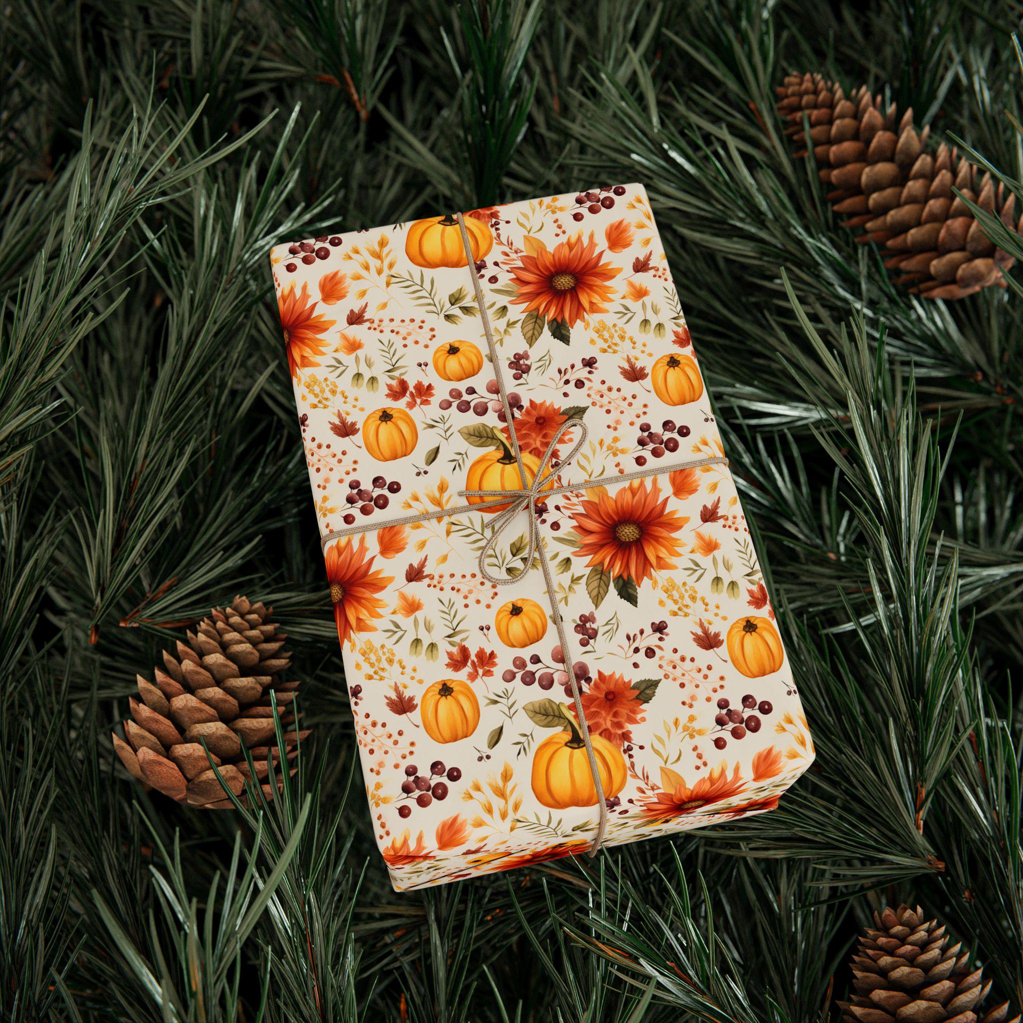 Wrapping Up Fall Autumn Harvest Bliss Wrapping Paper | Pumpkins, Fall Florals, & Berries ...