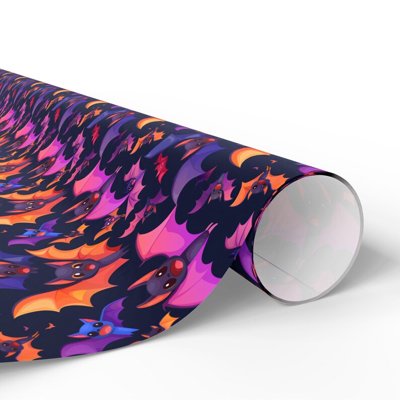Bat to the Bone Cute Wrapping Paper | Colorful Cartoon Bats Gift Wrap for Halloween Lovers & Playful Spooky Gifts | Premium 90 GSM Paper image 2
