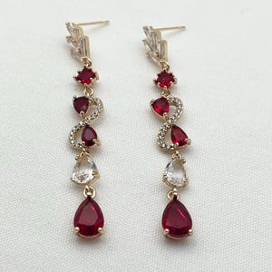 Red Art Deco Earrings Ruby Dangle Earrings Red Long Earrings Ruby Statement Earrings Red Vintage Style Earrings Bridal Earrings