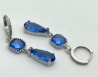 Blue Crystal Earrings Blue Glass Bead Earrings Crystal Earrings Blue Silver Earrings Handmade Jewelry Handmade Earrings Gift for Her Gift