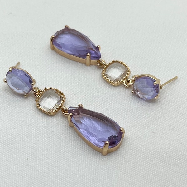 Lavender Purple Earrings Mauve Glass Bead Earrings Crystal Stud Earrings Bridal Earrings Formal Prom Jewelry Handmade Jewelry Gift for Her