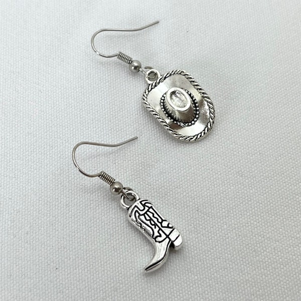 Silver Cowboy Earrings Silver Country and Western Earrings Southwestern Jewelry Rustic Earrings Silver Dangle Earrings Cowboy Boot Earrings