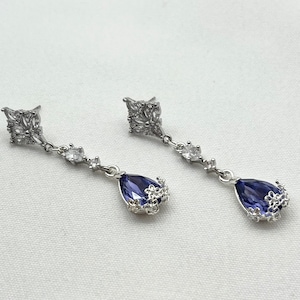 Purple Silver Earrings Silver Purple Crystal Earrings Teardrop Glass Earrings Rhinestone Earrings Prom Jewelry Vintage Inspired Jewelry Gift