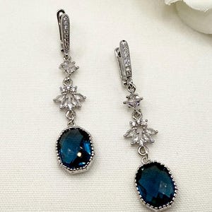 Sapphire Blue Silver Earrings Blue Octagon Shaped Earrings Blue Silver Bridal Earrings Something Blue Jewelry Silver Vintage Style Earrings