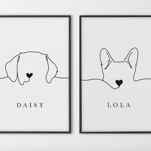 Personalised Dog Ear Line Drawing Cute Puppy Dog Digital Download Print Minimalist Wall Art