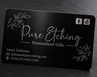 Custom Black Metal Business Cards | Laser Engraved Personalized Business Cards | Single or Double Sided | Premium Metal Cards