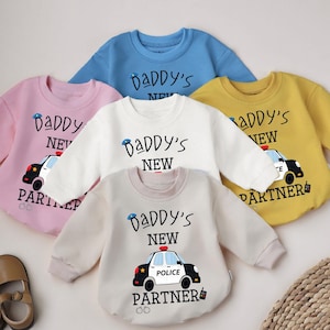Daddy&#39;s New Partner Baby Bodysuit, Baby Shower Gift, Funny Police Gift, Police Family Matching Outfit, Police Car Baby Romper