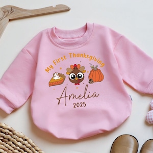 Personalized My First Thanksgiving Bubble Romper, Custom Name Turkey Outfit, Fall Infant Bodysuit, 1st Thanksgiving Baby Shower Gift