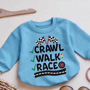 Crawl Walk Race Baby Bubble Bodysuit, Funny Race Car Romper, Baby Boy Racing Outfit, Race Fan Baby Shower Gift, Newborn Race Theme Clothes